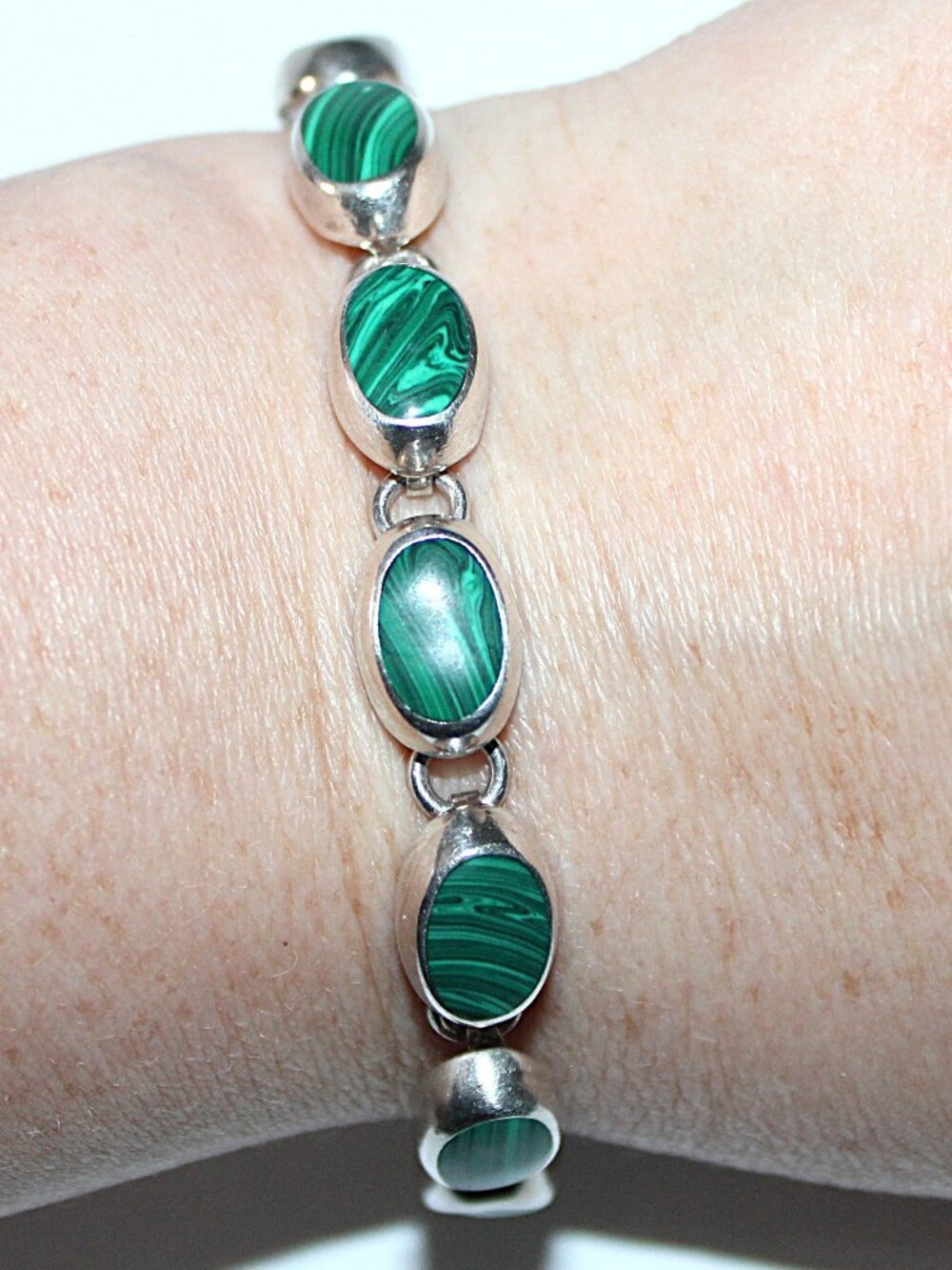 Sterling Silver Malachite Bracelet 16 Grams